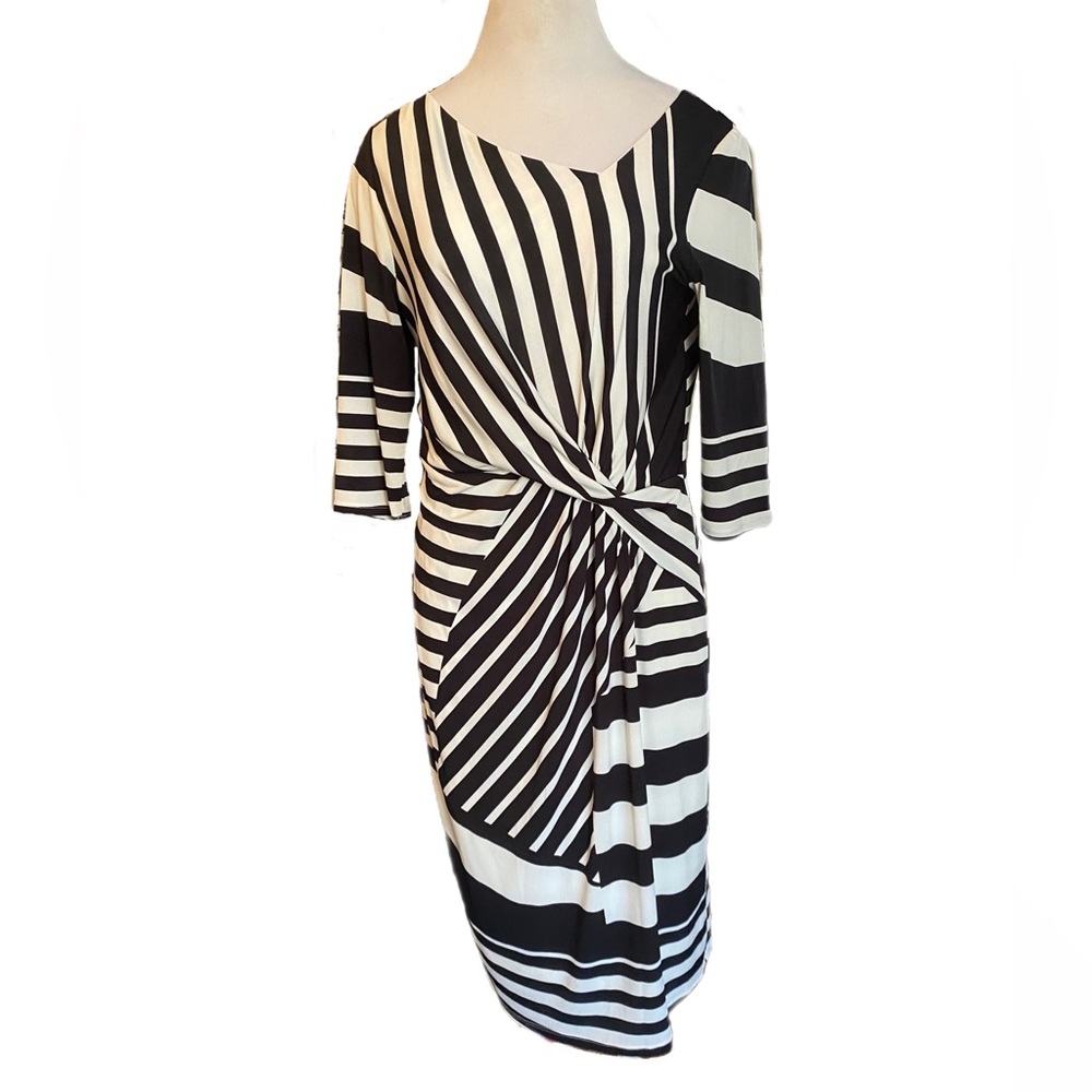Sangria | Black & White Striped Asymmetrical Dress